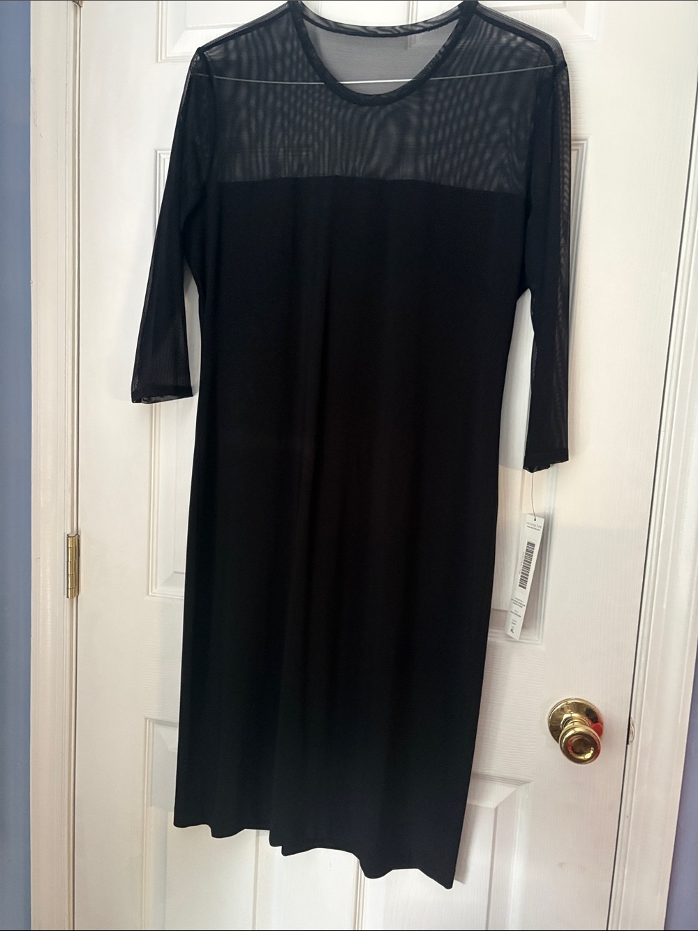 Women's Black Mesh Yoke Midi Dress